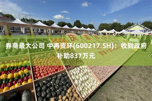 券商最大公司 中再资环(600217.SH)：收到政府补助837万元
